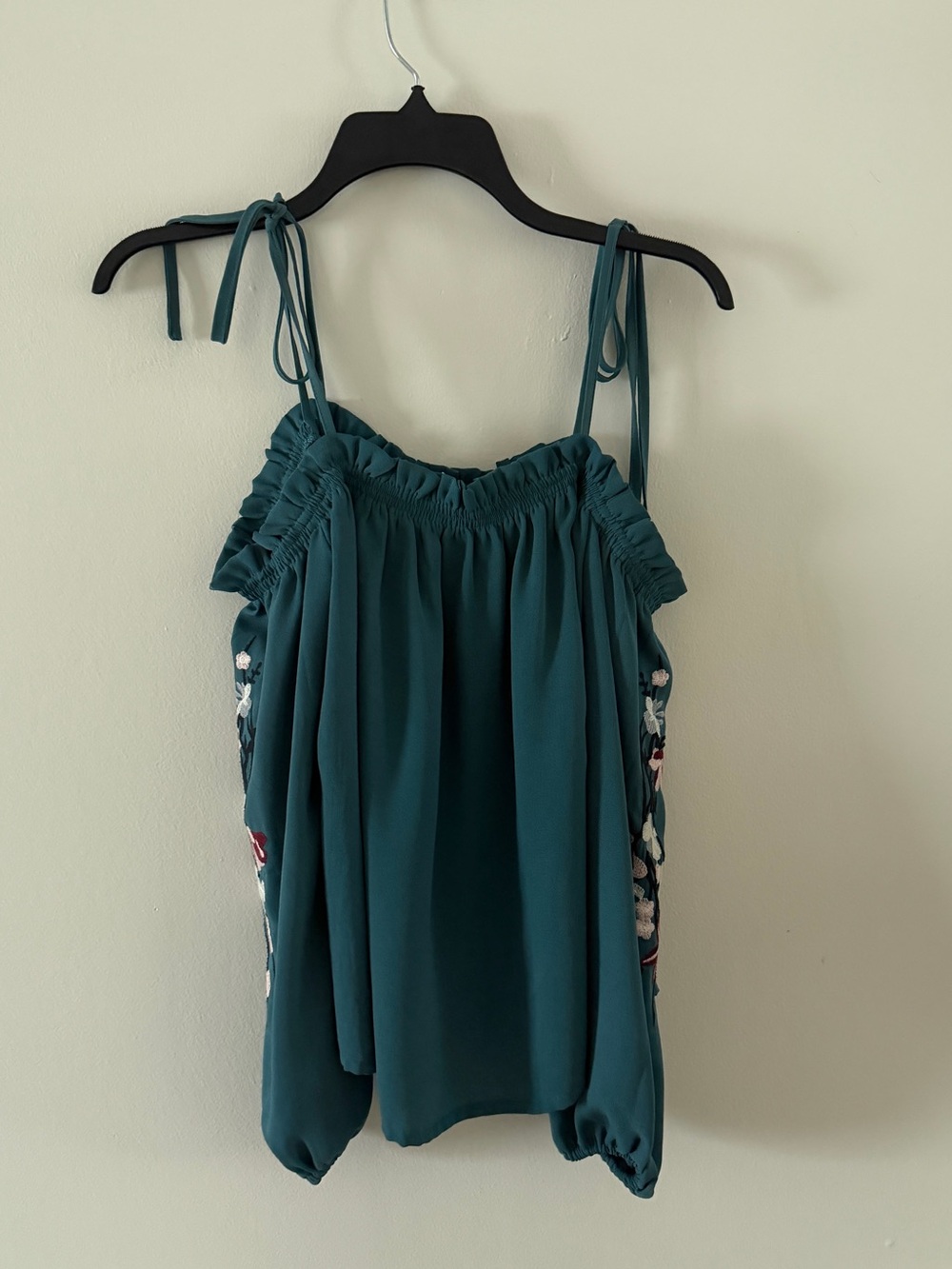 Teal Off the Shoulder Embroidered Women's Blouse